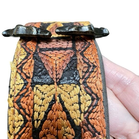 Bechelli Metal Wolf Heads Buckle Southwest Embroidered Hippie Belt 60s Boho Med - Picture 10 of 13